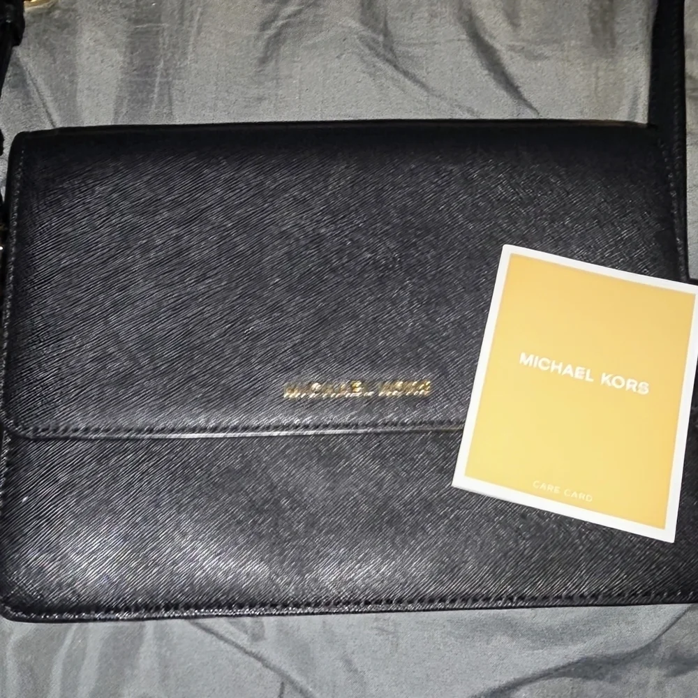 NWT - Michael Kors Black Saffiano Leather Crossbody Bag With Chain
